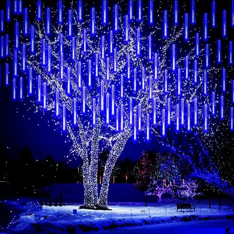 1Pack Meteor Shower Lights Outdoor 8 Tubes Falling Rain Lights Rain Lights for Party Christmas Tree Porch Yard Patio Roof Decor