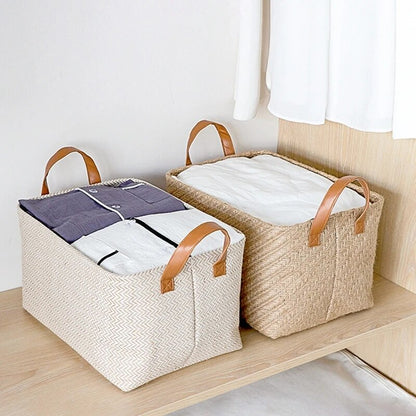 Jute Woven Storag Basket Foldable Clothes Organizer Basket with Handle Closet Organzier Washable Home Storage Organizser