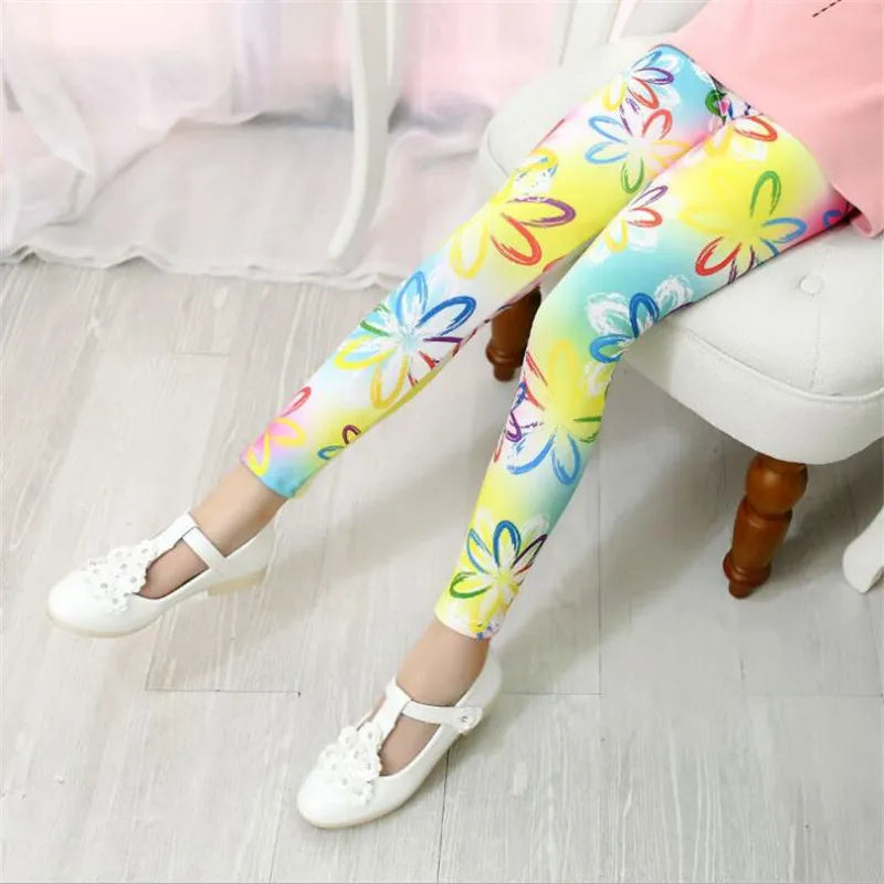 Kids Girls Leggings Spring Summer Flower Printed Children Trousers Girl Casual Pencil Pants Cute Toddler Leggings