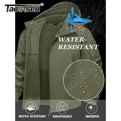 TACVASEN Men's Working Outdoors Jacket Warm Fleece Lined Hooded Coat Waterproof Soft-shell Multiple Zippered Pockets Jacket