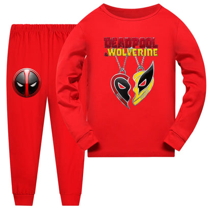 2pcs Movie Deadpool and Wolverine Best Friends Boys' and girls' long sleeved long pants pajama set