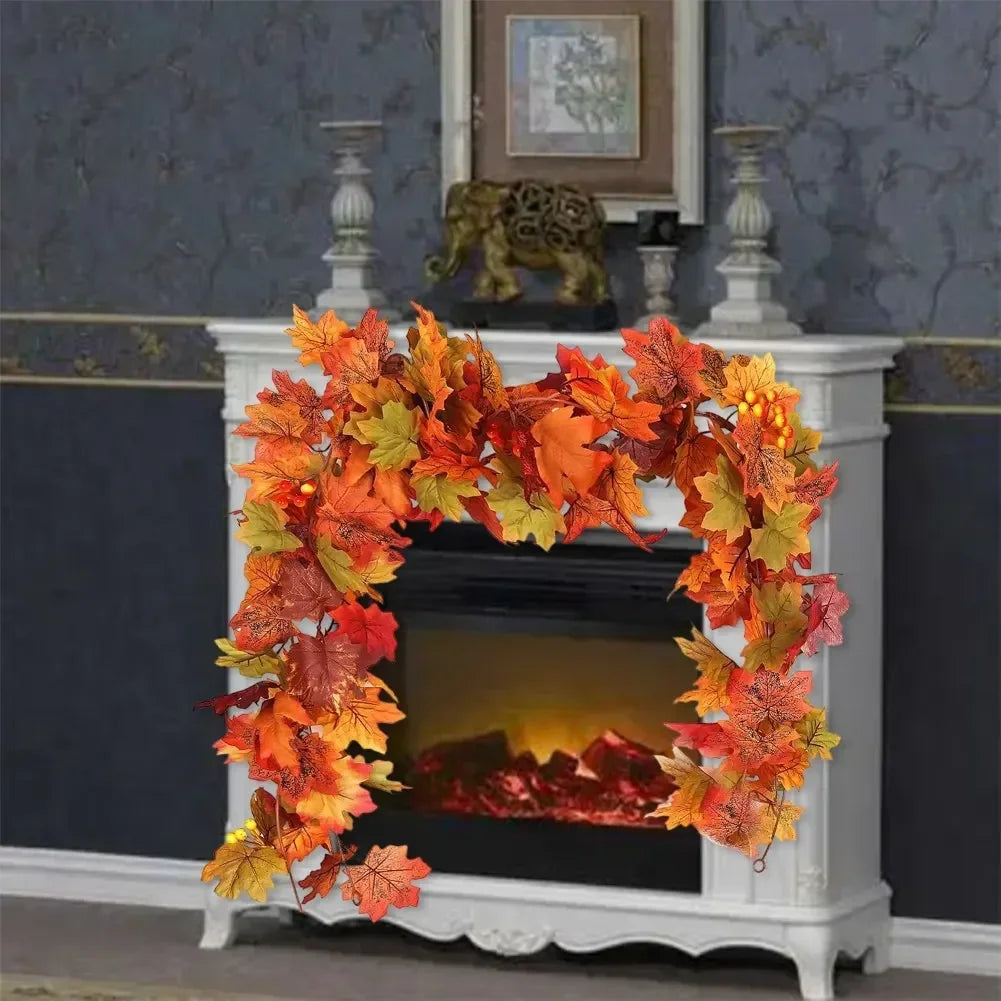 Halloween Scene Layout Artificial Fall Maple Leaf Garland Fake Plant Autumn Leave Vine For Home Thanksgiving Halloween Decor