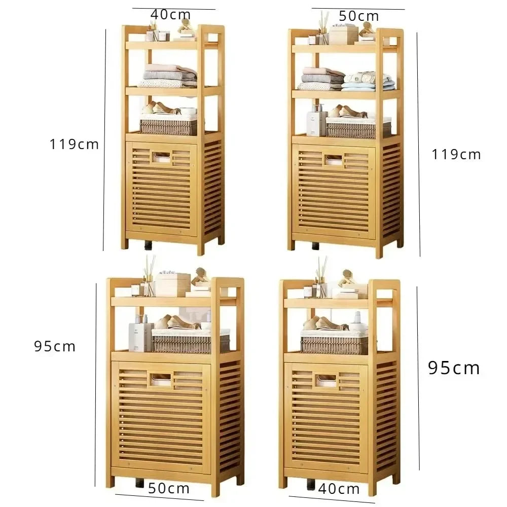 Wooden Laundry Hamper 3/4 Tier Wooden Dirty Clothes Storage Basket Rack With Tilt Out Baskets Bathroom Bamboo Laundry Baskets ﻿