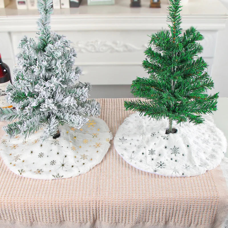 Mini 40cm Christmas Tree Skirt Desktop Xmas Tree Snowflake White Fur Base Mat Carpet 2024 Christmas Decorations For Home Navidad