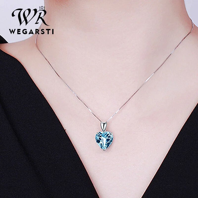 WEGARASTI Silver Hot Jewelry Necklace 100% Sterling Silver Hot Sapphire Pendant Luxury Woman Silver Necklace Fine Jewelry