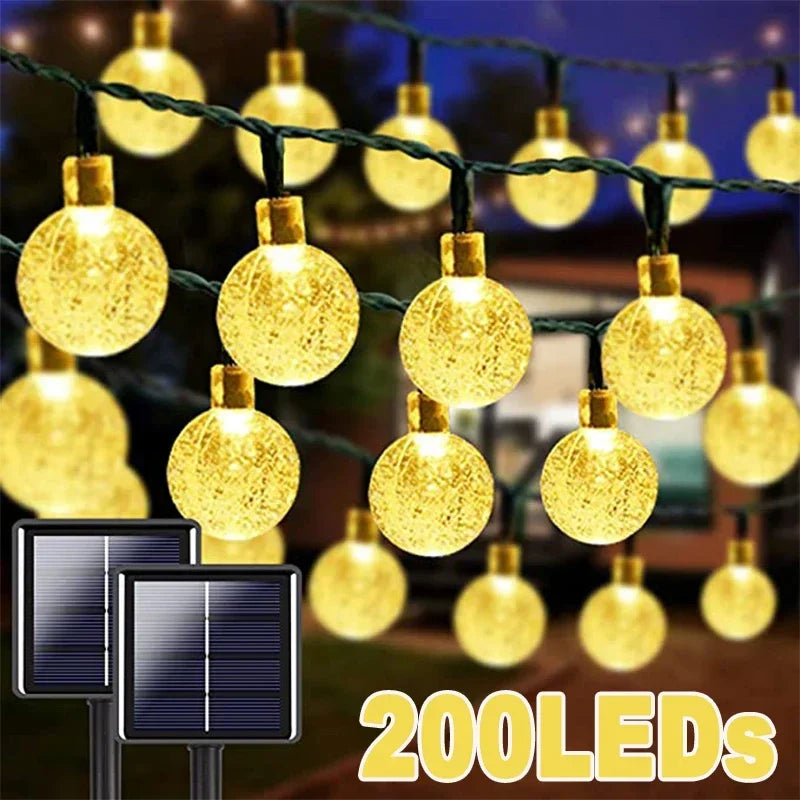 Solar String Lights Outdoor Crystal Fairy Light Chritmas Garland 8 Modes Waterproof Patio Light for Garden Party Decor