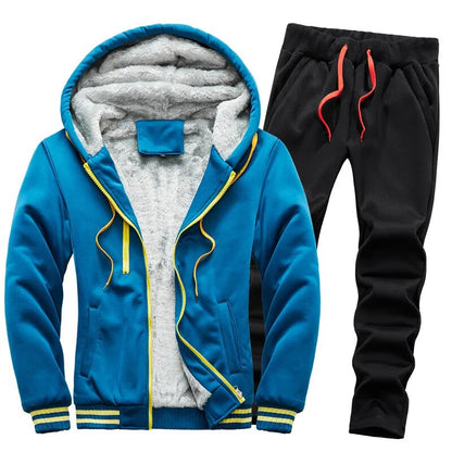 Fleece Hooded Tracksuit Men 2 Pieces Set Sweatshirt + Sweatpants Sportswear Zipper Hoodies Casual Sets Mens Clothing S-5XL