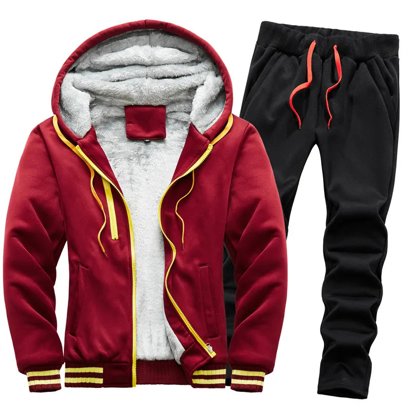 Fleece Hooded Tracksuit Men 2 Pieces Set Sweatshirt + Sweatpants Sportswear Zipper Hoodies Casual Sets Mens Clothing S-5XL