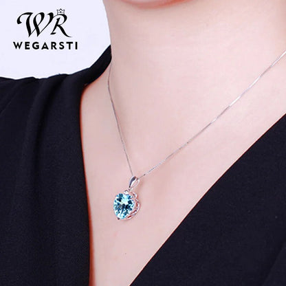 WEGARASTI Silver Hot Jewelry Necklace 100% Sterling Silver Hot Sapphire Pendant Luxury Woman Silver Necklace Fine Jewelry