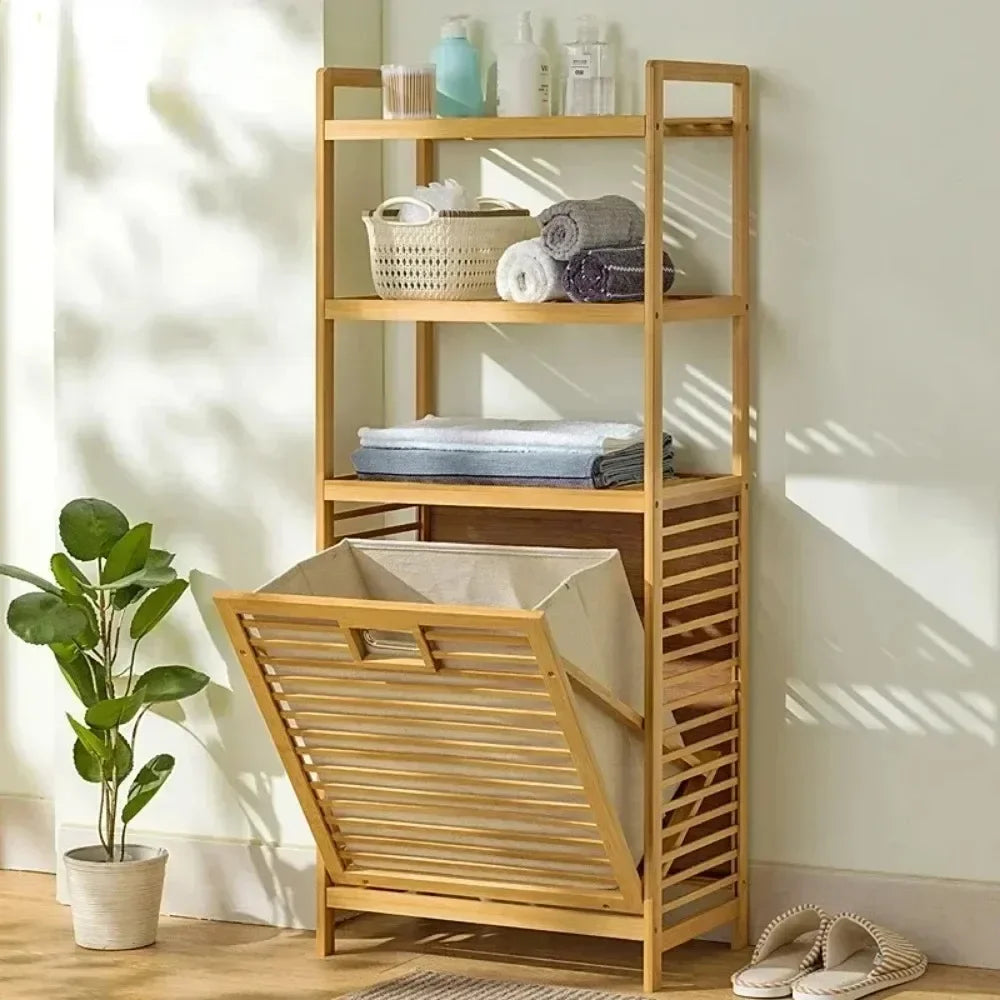 Wooden Laundry Hamper 3/4 Tier Wooden Dirty Clothes Storage Basket Rack With Tilt Out Baskets Bathroom Bamboo Laundry Baskets ﻿