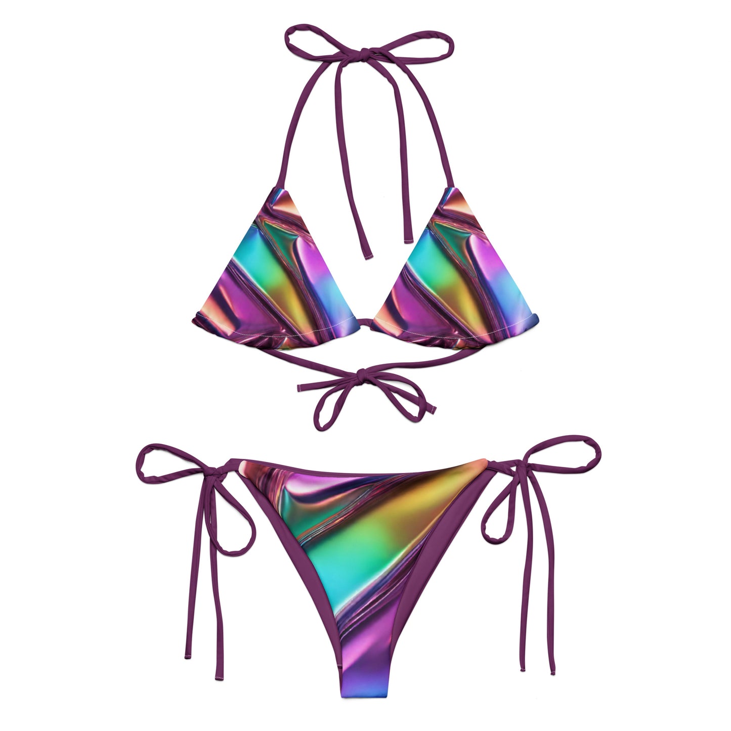 All-over Print Recycled String Bikini Metallic Purple