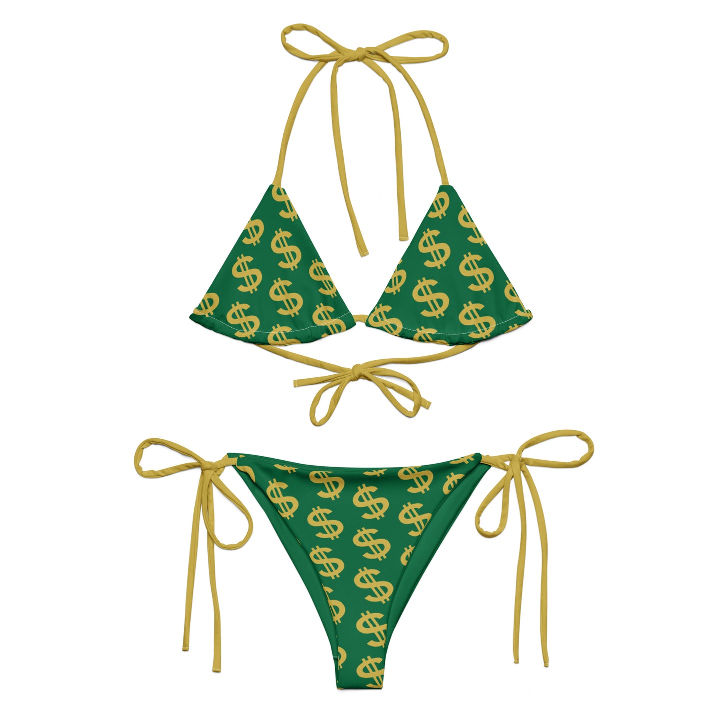 All-over Print Recycled String Bikini Currency Dollar Sign