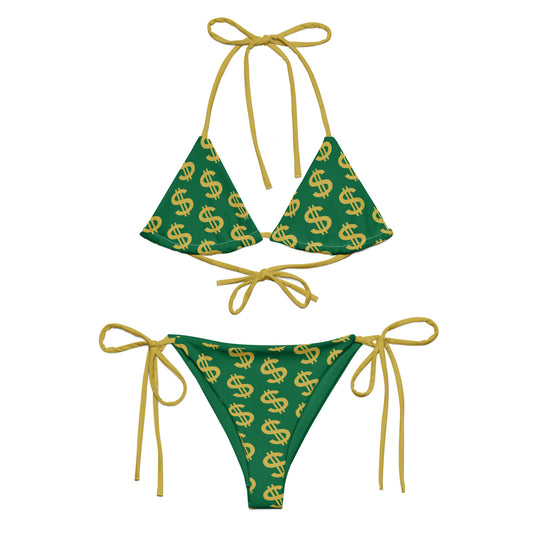 All-over Print Recycled String Bikini Currency Dollar Sign