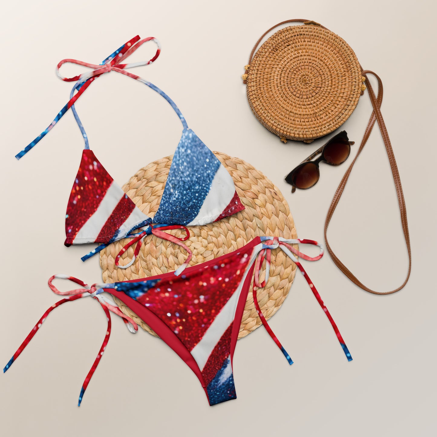 Women's Red White Blue All-over Print Recycled String Bikini July 4th Independence Day