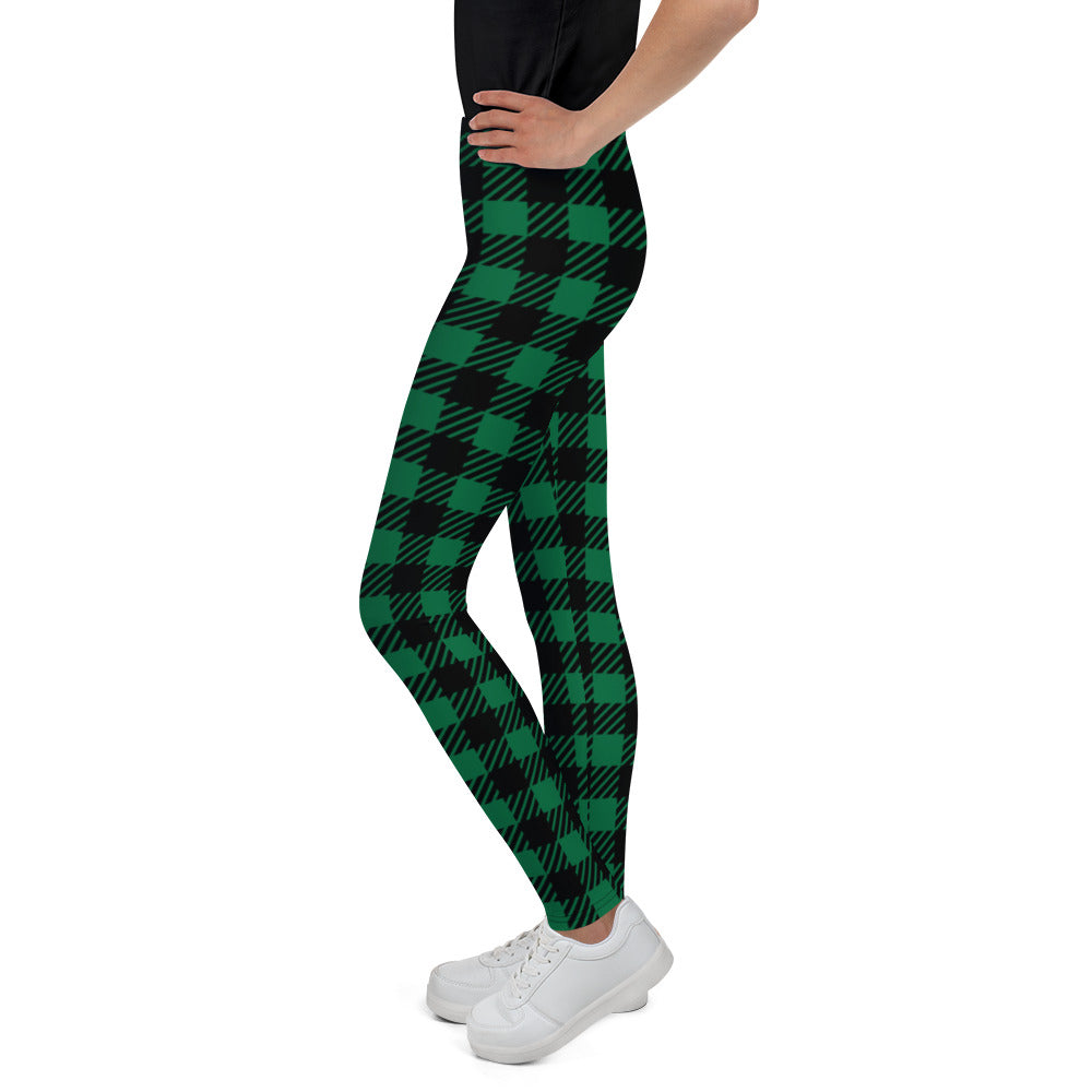 Green Plaid Youth Leggings