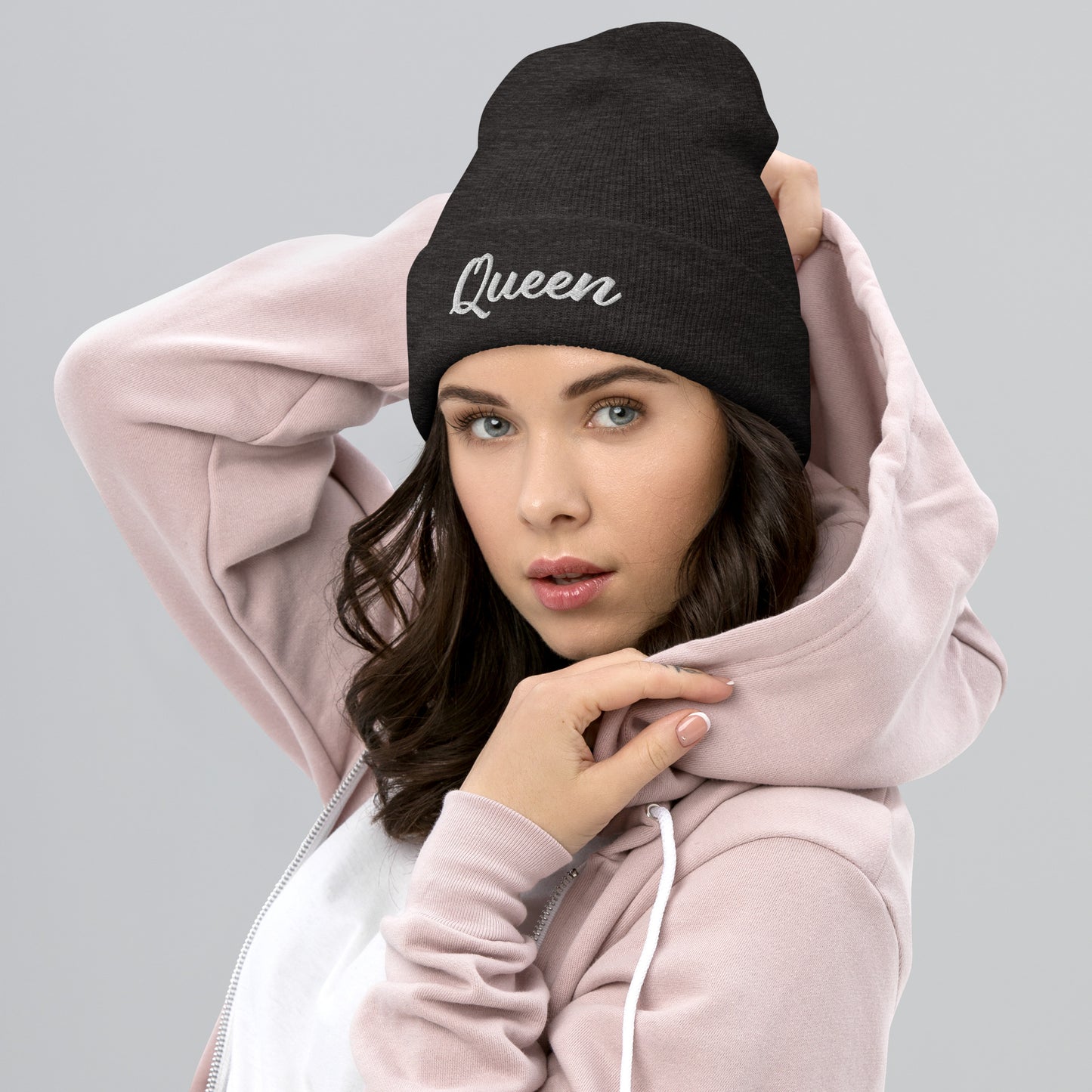 Queen Embroidered Cuffed Beanie