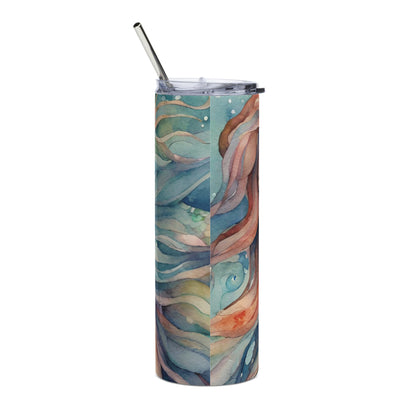 Mermaid Watercolor Stainless Steel Skinny Tumbler Cup 20 oz