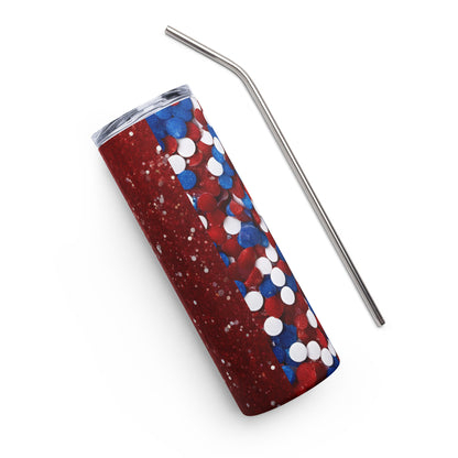 Stainless Steel Tumbler Red White Blue Glitter Design