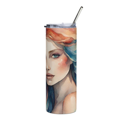 Mermaid Watercolor Stainless Steel Skinny Tumbler Cup 20 oz