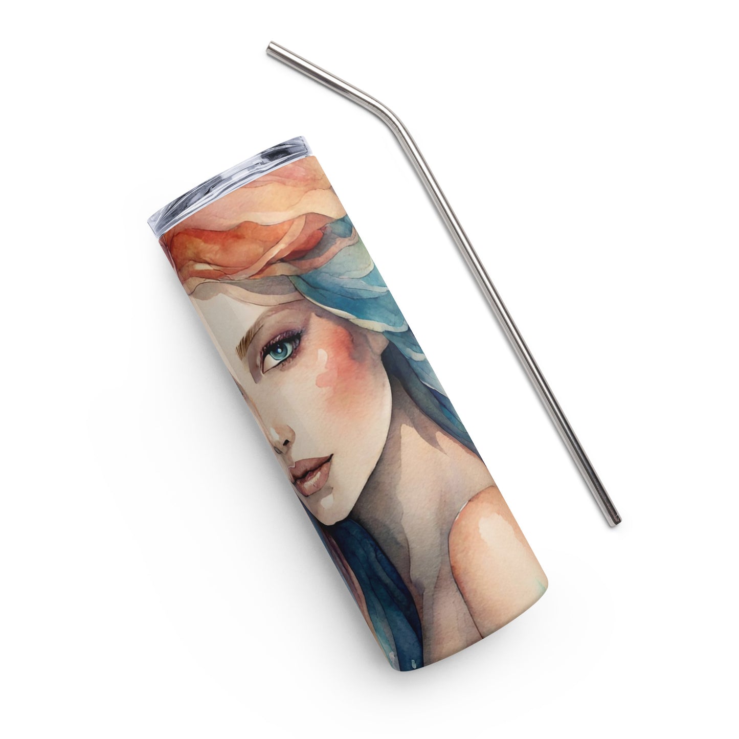 Mermaid Watercolor Stainless Steel Skinny Tumbler Cup 20 oz