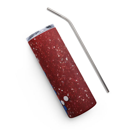 Stainless Steel Tumbler Red White Blue Glitter Design