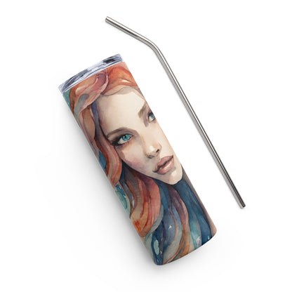 Mermaid Watercolor Stainless Steel Skinny Tumbler Cup 20 oz