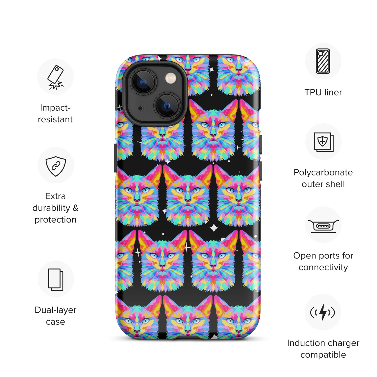 Colorful Space Cat Tough Case for iPhone® Kelsey's Korner Designed