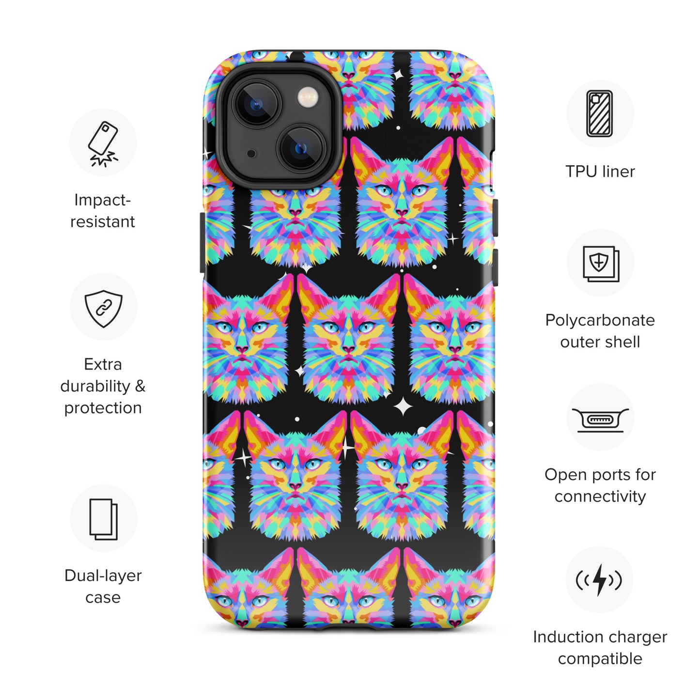 Colorful Space Cat Tough Case for iPhone® Kelsey's Korner Designed