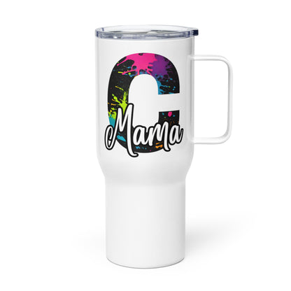 Mama Neon Splatter Initial Travel Mug with Handle