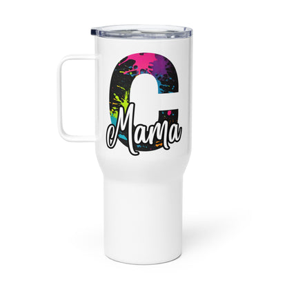 Mama Neon Splatter Initial Travel Mug with Handle