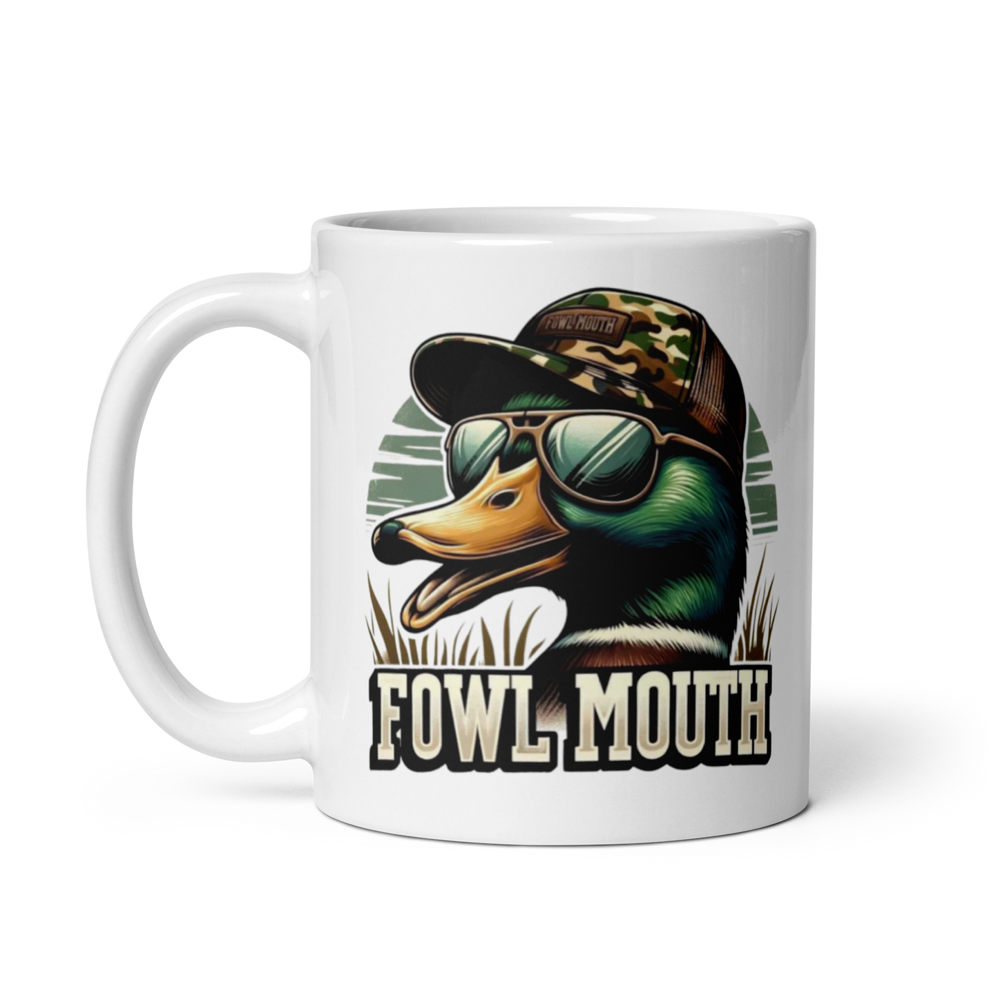 White Glossy Mug Fowl Mouth Duck Design