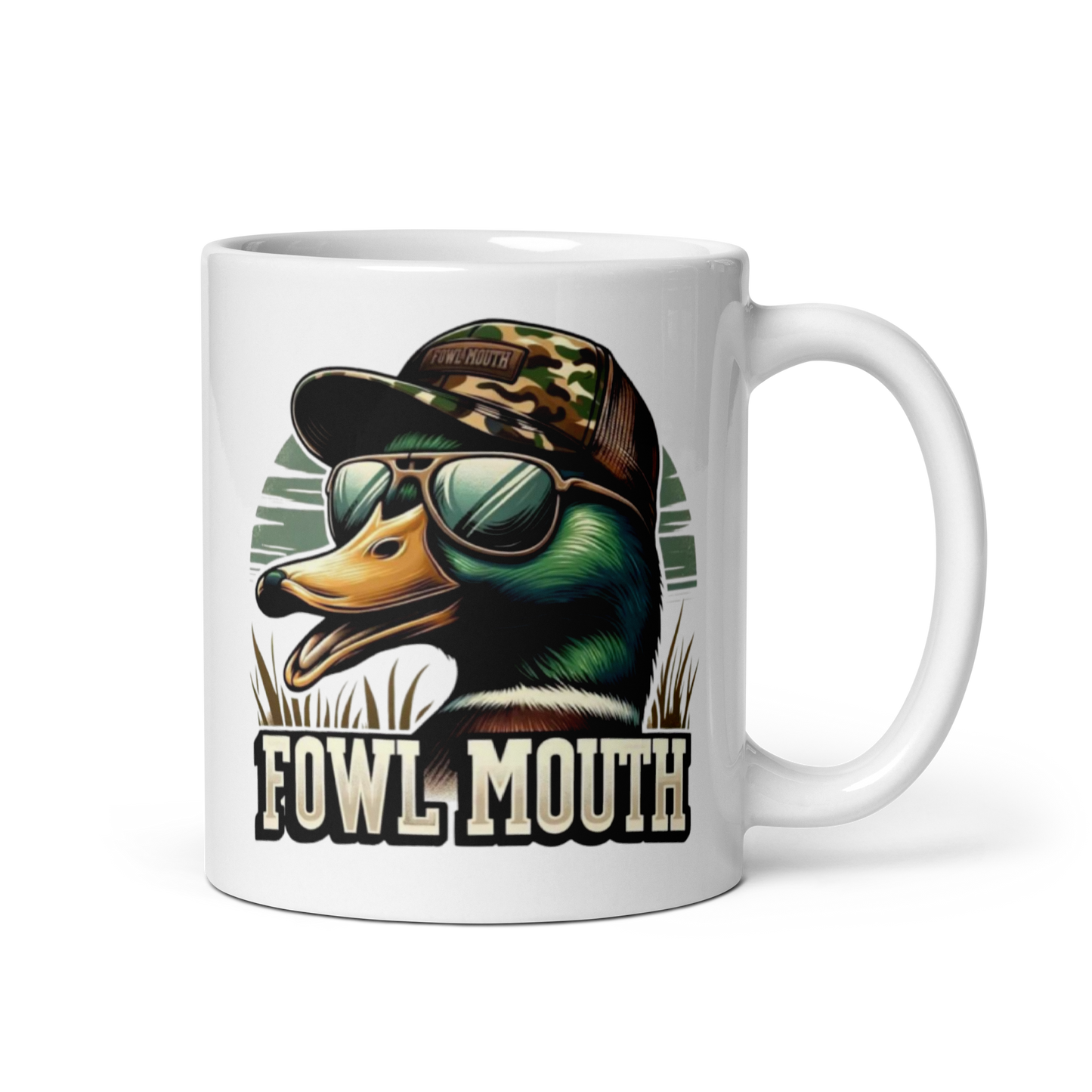 White Glossy Mug Fowl Mouth Duck Design