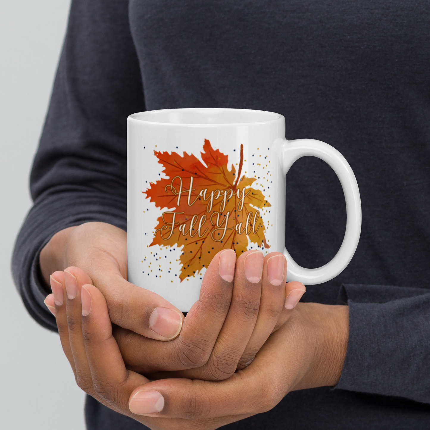 White Glossy Mug Fall Design