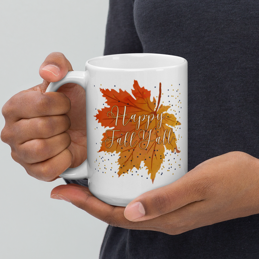 White Glossy Mug Fall Design