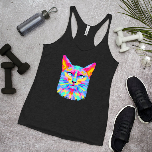 Women's Racerback Tank Top Colorful Cat Shirt Performance Tank Top