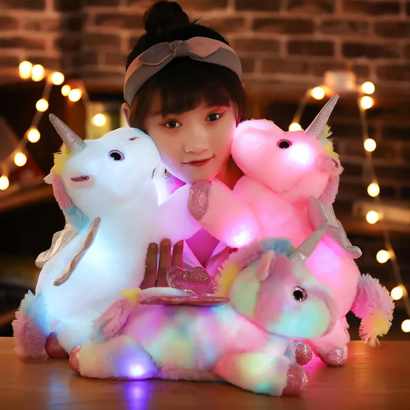 Illuminated Cartoon Animals Plush Toy Colorful Unicorn Dino Dolphin Teddy Bear Cat Lop Goose Sleeping Companion Kids Gift