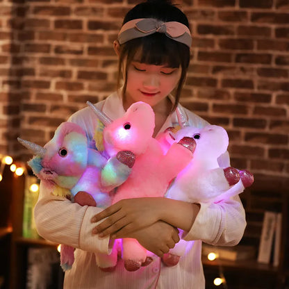 Illuminated Cartoon Animals Plush Toy Colorful Unicorn Dino Dolphin Teddy Bear Cat Lop Goose Sleeping Companion Kids Gift