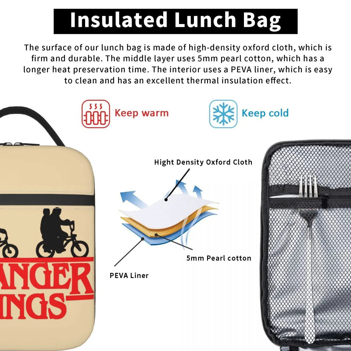 Stranger Things TV Show Insulated Lunch Bag for Women Portable The Upside Down World Cooler Thermal Bento Box Beach Camp Travel