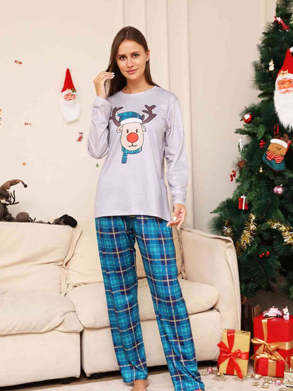 Full Size Rudolph Graphic Long Sleeve Top and Plaid Pants Set