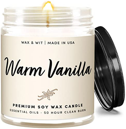 WAX & WIT Scented Candles, Vanilla Candles, Soy Candles for Home Scented, White Candle, Aromatherapy, Non Toxic Candles, Bathroom Candle, Organic, Natural Candles, Vanilla Scented Candles - 9oz