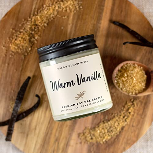 WAX & WIT Scented Candles, Vanilla Candles, Soy Candles for Home Scented, White Candle, Aromatherapy, Non Toxic Candles, Bathroom Candle, Organic, Natural Candles, Vanilla Scented Candles - 9oz