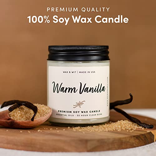 WAX & WIT Scented Candles, Vanilla Candles, Soy Candles for Home Scented, White Candle, Aromatherapy, Non Toxic Candles, Bathroom Candle, Organic, Natural Candles, Vanilla Scented Candles - 9oz