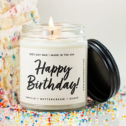 WAX & WIT Happy Birthday Gifts for Women, Happy Birthday Candles Gifts for Women, Happy Birthday Gifts for Her, Birthday Gifts for Friend - Vanilla, Buttercream, Sugar Soy Candle 9oz