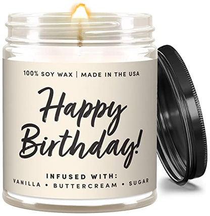 WAX & WIT Happy Birthday Gifts for Women, Happy Birthday Candles Gifts for Women, Happy Birthday Gifts for Her, Birthday Gifts for Friend - Vanilla, Buttercream, Sugar Soy Candle 9oz