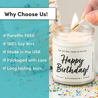 WAX & WIT Happy Birthday Gifts for Women, Happy Birthday Candles Gifts for Women, Happy Birthday Gifts for Her, Birthday Gifts for Friend - Vanilla, Buttercream, Sugar Soy Candle 9oz