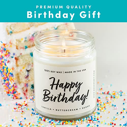 WAX & WIT Happy Birthday Gifts for Women, Happy Birthday Candles Gifts for Women, Happy Birthday Gifts for Her, Birthday Gifts for Friend - Vanilla, Buttercream, Sugar Soy Candle 9oz