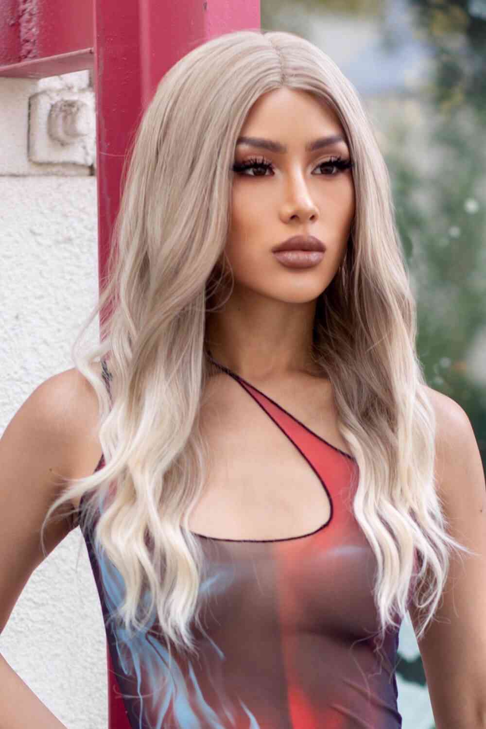 13*2" Lace Front Wigs Synthetic Long Wave 24" 150% Density in Medium Blonde Highlights